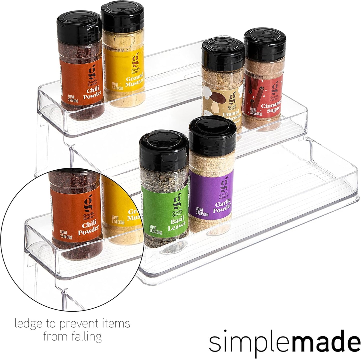 SIMPLEMADE 3-Tier Spice Rack Organizer - Versatile Storage Shelf for Kitchen, Bathroom, Bedroom & Office, Set of 1, Clear