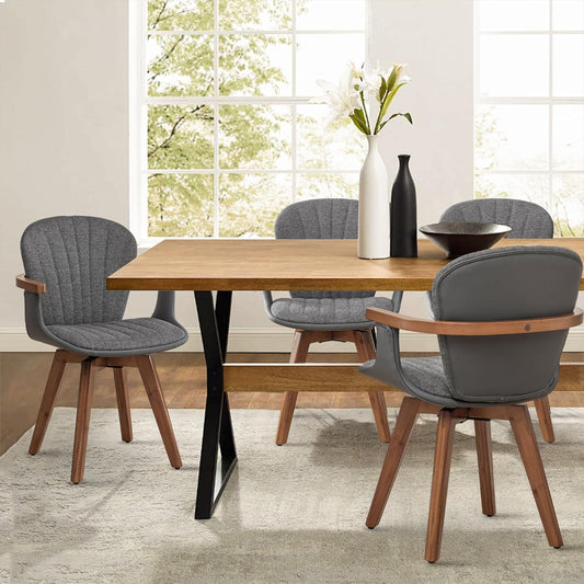 LUNLING Swivel Dining Chairs Set of 4, Mid Century Modern Gray Fabric+Faux Leather Kitchen Chairs