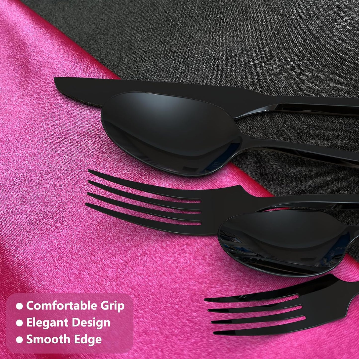 Black 20 Piece Stainless Steel Silverware Set, Handle Flatware, Modern Mirror Finish Cutlery Set, Service for 4, Dishwasher Safe