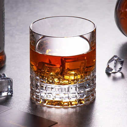 KAMMAK Crystal Whiskey Glasses Set of 2, Luxury 7.78oz Old Fashioned Glasses Stemless, Hand Blown Cocktail Glasses, Handcrafted Cut Scotch Cup for Women, Men Gift for Bourbon Barware, Home Bar
