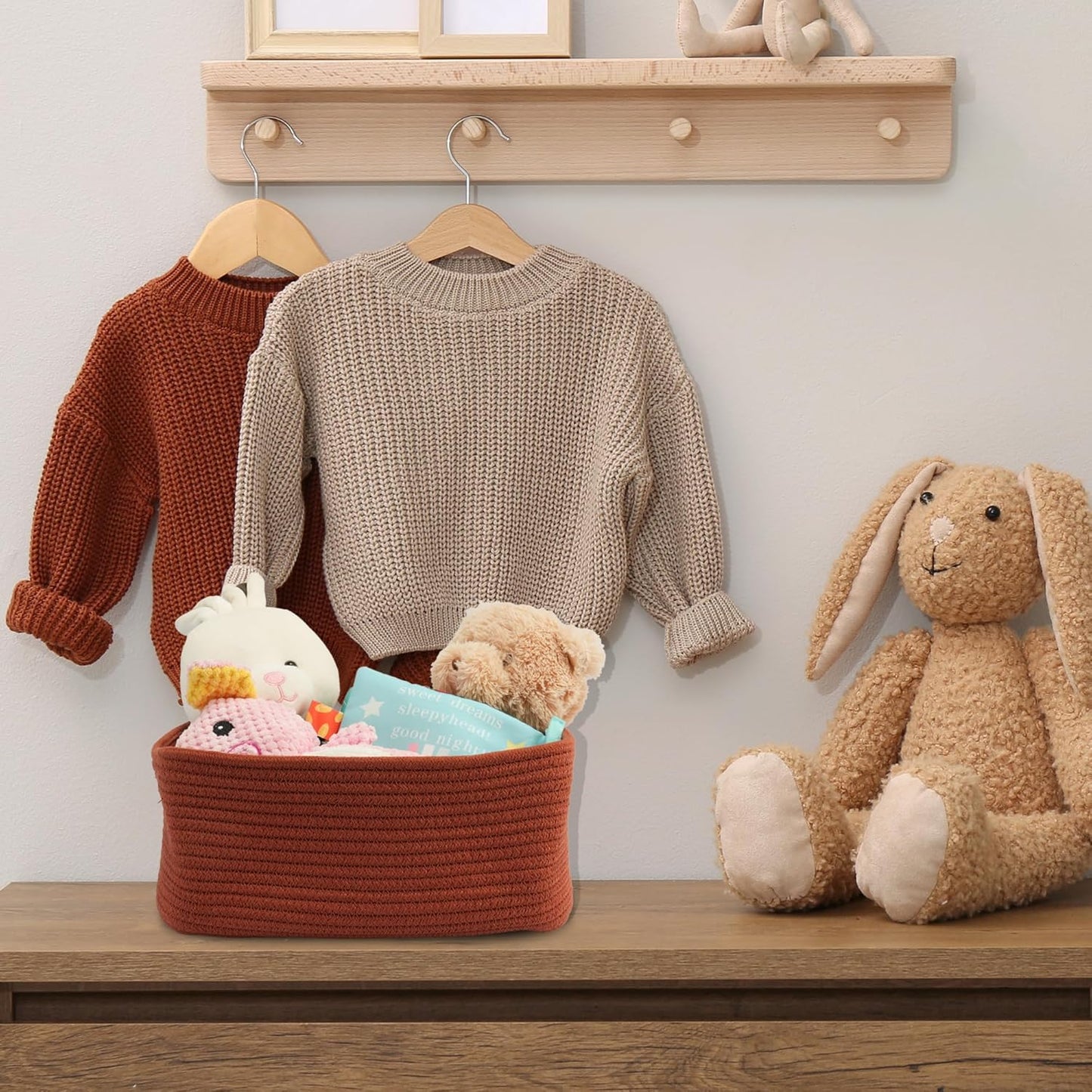 Small Woven Storage Baskets 12“X8”X5“ Decorative Rope Bins for Organizing Shelves, Closets, and Toys, Empty Gift Baskets, Cute Organizer Basket for Home and Office (rustic, regular)