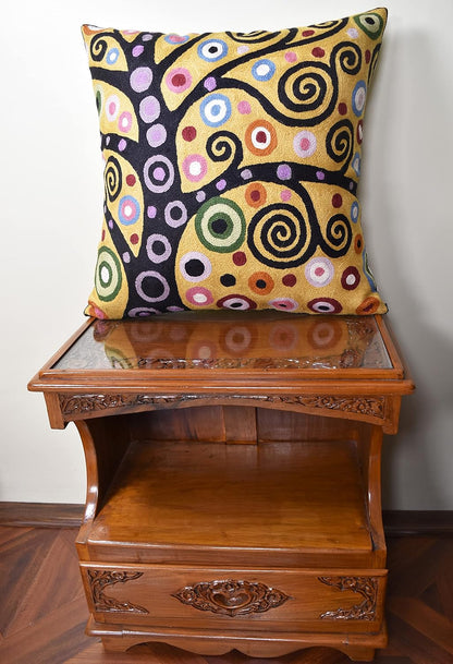Klimt Yellow Tree of Life Pillow Cover Gold Floral Pillowcase Flower Botanical Gold Accent Suzani Sofa Cushions Kids Room Cushions Hand Embroidered Wool Size - 18x18
