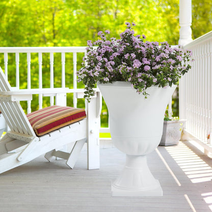 Worth Garden 2-Pack Plastic Urn Planters - 22'' Tall Round Classic Resin Flower Pots Pure White Traditional Large Plant Pots for Front Porch Patio Deck Wedding Decoration Pot - Indoor & Outdoor