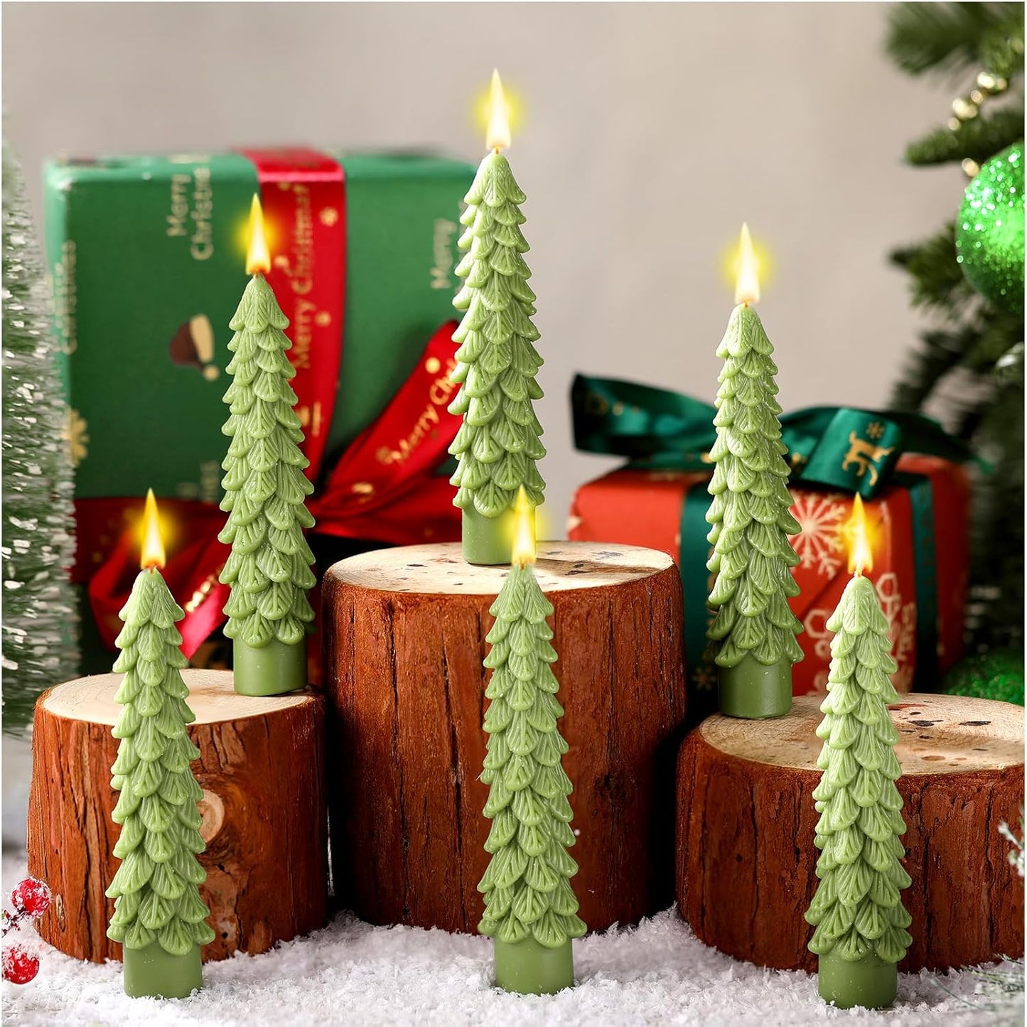 6 Pcs Christmas Tree Shaped Candles Xmas Wax Scented Candles Light Green Decorative Christmas Tree Gifts for Xmas Eve Winter Holiday Party New Year Bedroom Room Table Decor, Stylish Style