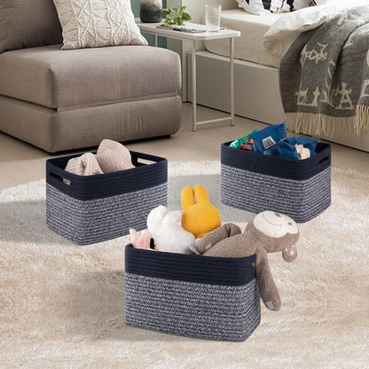 4 Pack Storage Baskets for Organizing, Woven Baskets for Shelves - Perfect for Toys, Books, Towels, and Clothes, Durable Gift Basket Bins Toy Storage, 13''L x9''W x7.8''H, Blue and Grey