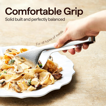 Luciella Ponza Flatware Set for 12, 65-Piece Stainless Steel Silverware Set with Serving Utensils, Timeless Hammered Design, Rust-Resistant, Mirror Polished & Dishwasher Safe