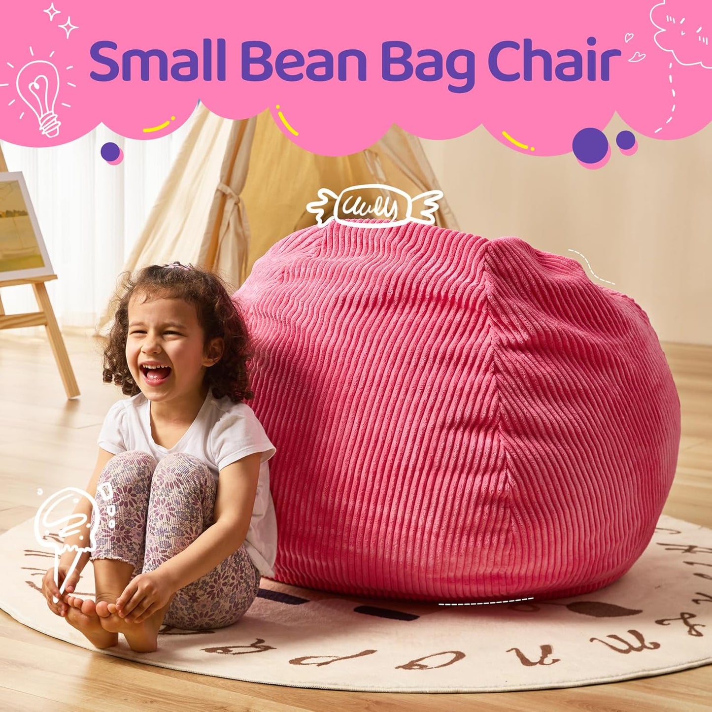Bean Bag Chairs Teardrop Bean Bag Chair Beanbag Chair with Memory Foam Filled Machine Washable Cover for Living Room, Bedroom (Small,Pink)