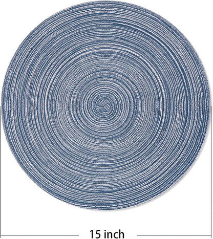 AHHFSMEI Round Braided Placemats Set of 6 Round Table Mats for Dining Tables Natural Woven Heat Resistant Place mats 15 Inch (Teal)