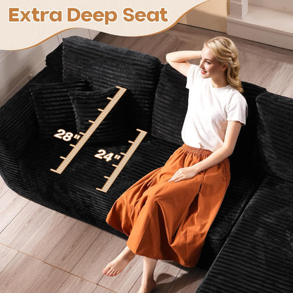 Cloud Sectional Couches for Living Room,U Shaped Modular Sofas No Assembly,135x107 Inches Plush Corduroy Oversized Floor Couch Set with Deep Seat Chaise,Black