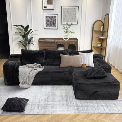 104" Modern Modular L-Shape Sofa Couch with Chaise Black Faux Rabbit Fur Cloud Sectional Couch with Deep Seat Modular Sectional Sofa No Assembly Required Upholstered Couches for Living Room Bedroom