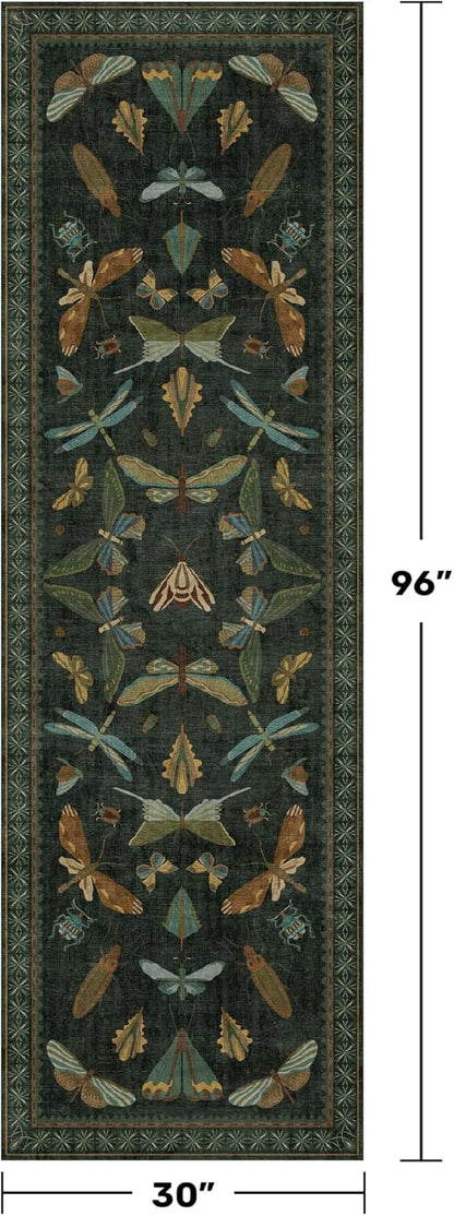 8 ft Long Hallway Runner Rug - Boho Green Rug for Kitchen Floor, Entrance Indoor, Washable Wide Runner Non Slip, Dark Green 2'6''x8'