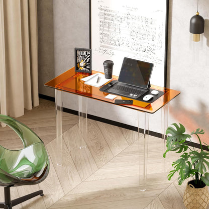 Acrylic Desk, Modern Study Table for Home Office - Extended Surface Multi-Purpose Console & Entryway Table, Sturdy Lightweight Design (42.5-inch, Orange)