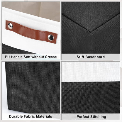Storage Bins Large Fabric Storage Baskets for Shelves 3 Pack, Decorative Linen Closet Baskets with Handles for Organizing, Shelf, Clothes, Home, Office, 15x11x9.5Inches (Black&White)