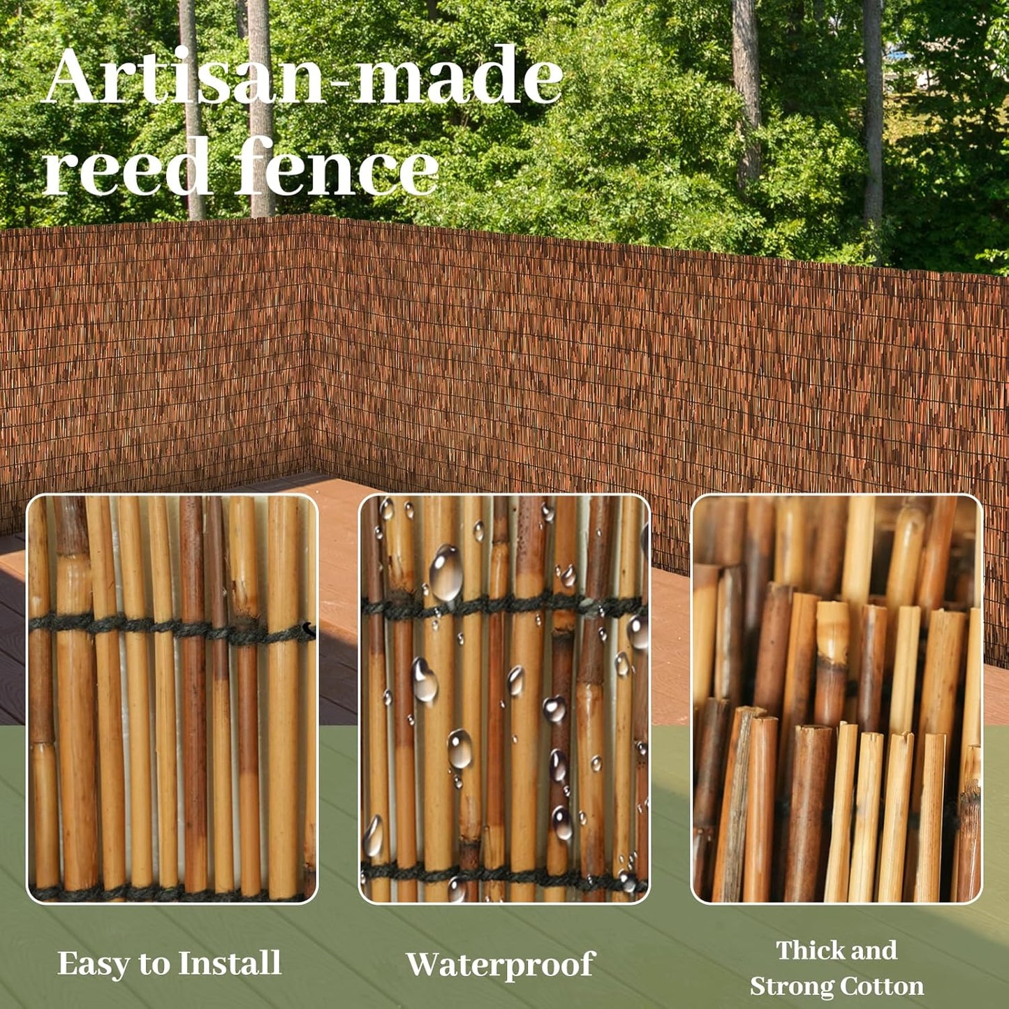 Brown 5.6FT X 16.4FT Reed Fencing Roll, Balcony Privacy Reed Shade Bamboo Fencing Garden Fence Border, Wind Block Sunshade Fence Screen for Outdoor Yard Patio Flower Bed Edge