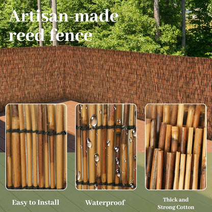 Brown 5.6FT X 16.4FT Reed Fencing Roll, Balcony Privacy Reed Shade Bamboo Fencing Garden Fence Border, Wind Block Sunshade Fence Screen for Outdoor Yard Patio Flower Bed Edge