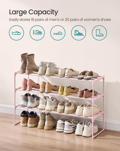 SONGMICS Shoe Rack, 3-Tier Shoe Organizer, Metal Storage Shelf, Upright or Upside Down, for 16-20