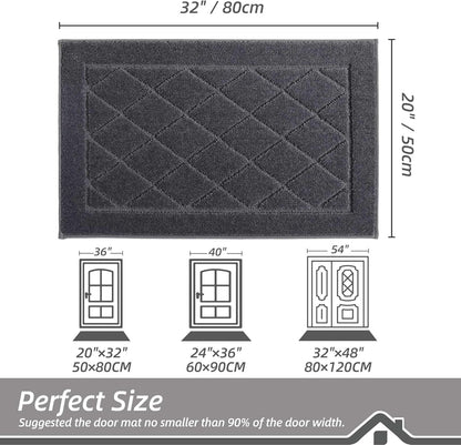 BEQHAUSE Dirt Trapper Door Mat 20" x 32", Doormat Non-Slip Entryway Rugs Washable, Dog Door Mat Stain Resistant and Absorbent Welcome Floor Mat for Front Back Door, Muddy Wet Shoes & Paws, Dark Grey