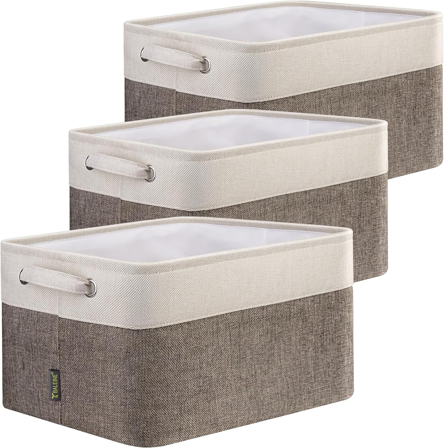 BALEINE 3 Pack Fabric Storage Bins for Shelves, Linen Storage Baskets for Organizing, Decorative Closet Bins for Clothes, Home (Brown, 15"x11"x9.5") ﻿