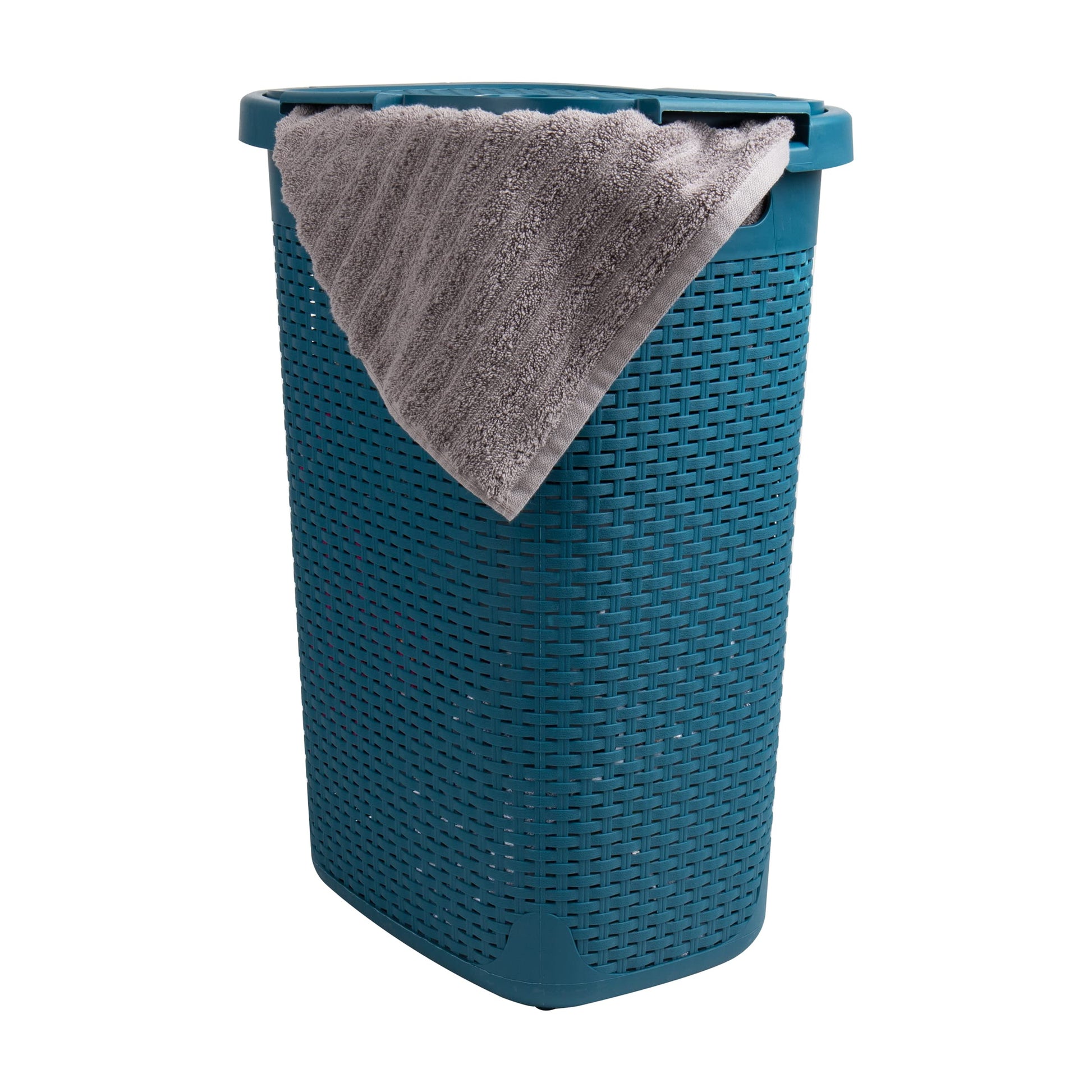 Mind Reader Slim Laundry Hamper with Lid, 60L Tall Clothes Basket, Narrow Tapered Design for