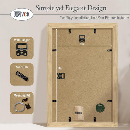 VCK 11x17 Picture Frame 3 Pack - Oak, Natural Solid Wood Poster Frames, Wall Gallery Frame