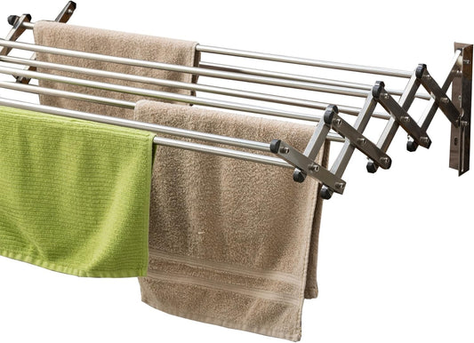 AERO W Racks Stainless Steel Wall Mounted Collapsible Laundry Clothes Drying Rack 60 Pound Capacity 22.5 Linear Ft
