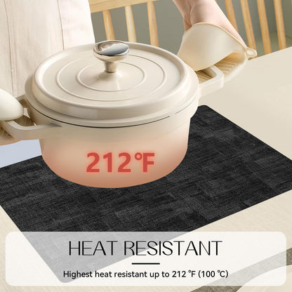 Romanstile Reversible Vinyl Placemats Set of 4, Faux Leather 100% Waterproof Oil-Proof Wipeable Place Mats, Heat Resistant Dual Sided Table Mats for Kitchen/Dining/Party (Grey Black, 12 x 17 Inch)