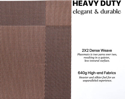 LEXMORE Placemats Set of 6 Vinyl/Plastic Woven Place Mats for Kitchen Table Indoor/Outdoor Washable Placemat Wipeable Dining Table Mats(Brown Cube)