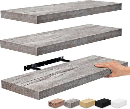 Sorbus Floating Shelves for Wall - 24" Bathroom Shelves, Wall Decor for Bedroom, Kitchen, Living Room, Home Decor & Book Storage - Mounted Floating Shelf with Invisible Brackets (Gray, 3 Pack)