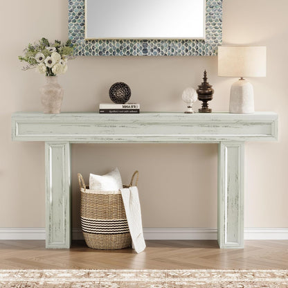 Rresyet 63 Inch Long Console Table, Sofa Table Behind Sofa, Wooden Entryway Table, Farmhouse Entryway Table for Entry, Hallway, Living Room (White)