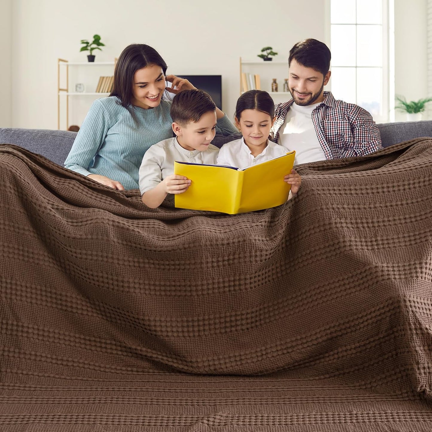 PHF Cooling Waffle Blanket California King Size, Lightweight 60% Rayon Derived from Bamboo & 40% Cotton Breathable Blanket for Hot Sleepers, Soft and Luxury for Bed Couch Sofa, 110"x96", Cocoa Brown