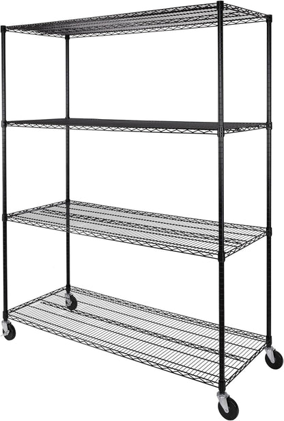 Seville Classics UltraDurable Heavy Duty NSF Solid Steel Wire Rack Storage Unit, Organizer for Garage, Warehouse, Office, Restaurant, Classroom, Kitchen, Black, 4-Tier Shelving, 60" W x 24" D