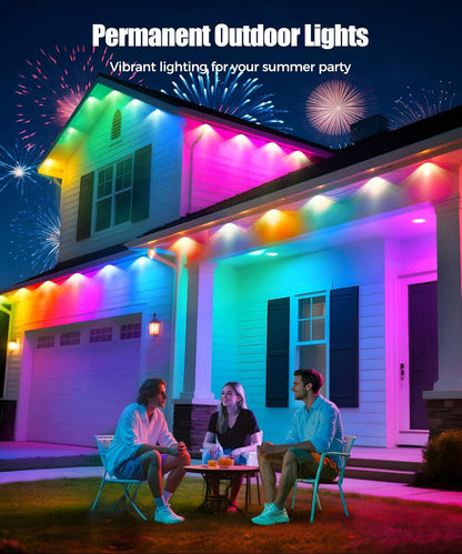 POOFZY Permanent Outdoor Lights for House, 100ft RGB+IC Smart Outdoor Decor, 50 Scene Modes, App/Remote Control, IP67 Waterproof, for Christmas, Holiday, Daily & Pool Party Decor, House Roof Lighting