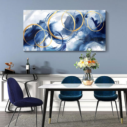 AJAZIKO Abstract Wall Art Blue Modern Art Wall Decor Artwork For Walls Living Room Huge Wall Canvas Office Pictures For Wall Navy Gold Contempor Decorations For Bedroom Size 24x48in
