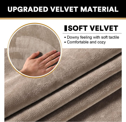 PrinceDeco Sectional Couch Covers Velvet Couch Cover for Dogs Washable L Shaped Couch Cover 1 Piece Individual Sectional Couch Covers with Elastic Bottom(Chaise Lounge,Taupe)
