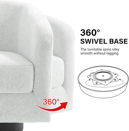 Swivel Barrel Accent Chair, Modern Round Chenille Fabric Arm Chair for Living Room, Bedroom, Comfy Club Reading Chairs for Adults（Chenille Fabric, Beige, Set of 4
