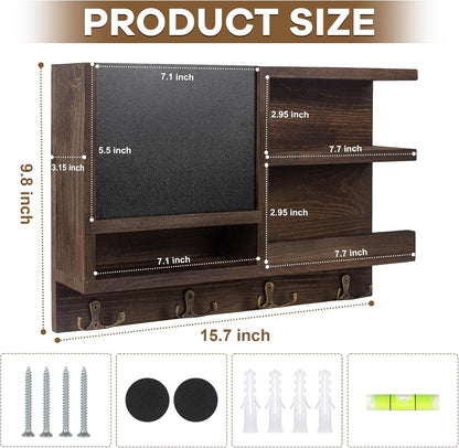 Key Holder for Wall, Mail Organizer Wall Mount with Key Hooks and Chalkboard & Mirror for Sunglasses Storage and Dog Leash Hanger, Decorative with 4 Double Hooks