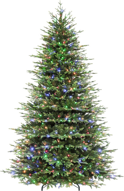 Hykolity 9 ft Prelit Christmas Tree, 5149 PE&PVC Branch Tips, Frasier Grande Artificial Christmas Tree with 600 Color Changing Twinkling LED Lights, Metal Stand and Hinged Branches, 10 Modes
