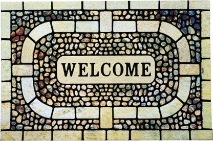 Door Mat Welcome Mat, Heavy Duty Door Mat 23.6 x 35.4 Inch Front Door Mat Rug Doormat for Outdoor Entrance Home Non-Slip Rubber Rug for Front Door, Outside, Entryway, Patio (Yellow Welcome)