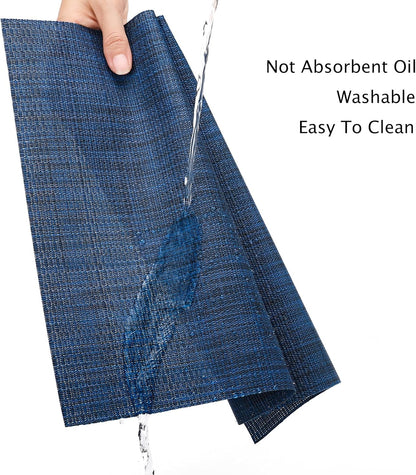 Myir JUN Placemats Set of 4, Vinyl Woven Placemats Place Mats Indoor Set of 4 Washable Table Mats Non-Slip Place mats for Dining Table (Dark Blue, Set of 4)