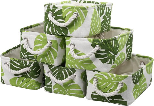 Storage Cubes, Storage Bins Baskets for Organizing 6 Pack for Organizing Toys, Clothes, Closet Baskets with Rope Handles for Nursery Home(White and Green,12"L×8"W×5"H)