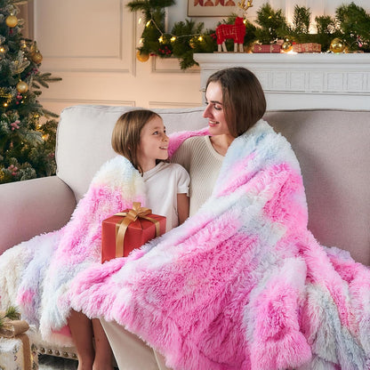 GONAAP Fuzzy Faux Fur Throw Blanket Twin Size Tie-dye Rainbow Super Soft Cozy Plush Fuzzy Shaggy Blanket for Couch Sofa Bed (Tie-dye Rainbow, Twin(60"x80"))