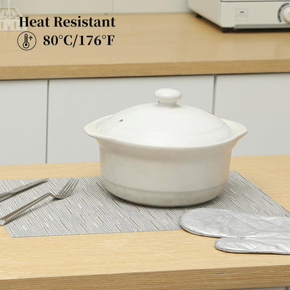 Leetaltree Silver Placemats Set of 8 - Heat Resistant Non-Slip Place mats for Dining Table, Washable Durable PVC Vinyl Woven Table Mats（Silver, 8）