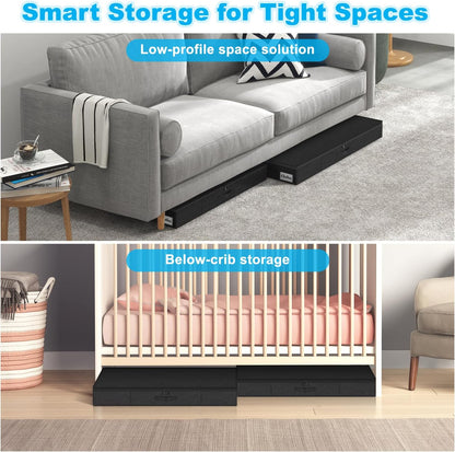 Under Bed Storage Container Bin 4 Pack, 4.5 Inch Slim Low Profile Underbed Clothes Storage Organizer for Dorm & Home, Use for Blanket and Toy Storage Box W/ Sturdy Bottom/Sides, Foldable Thick Fabric