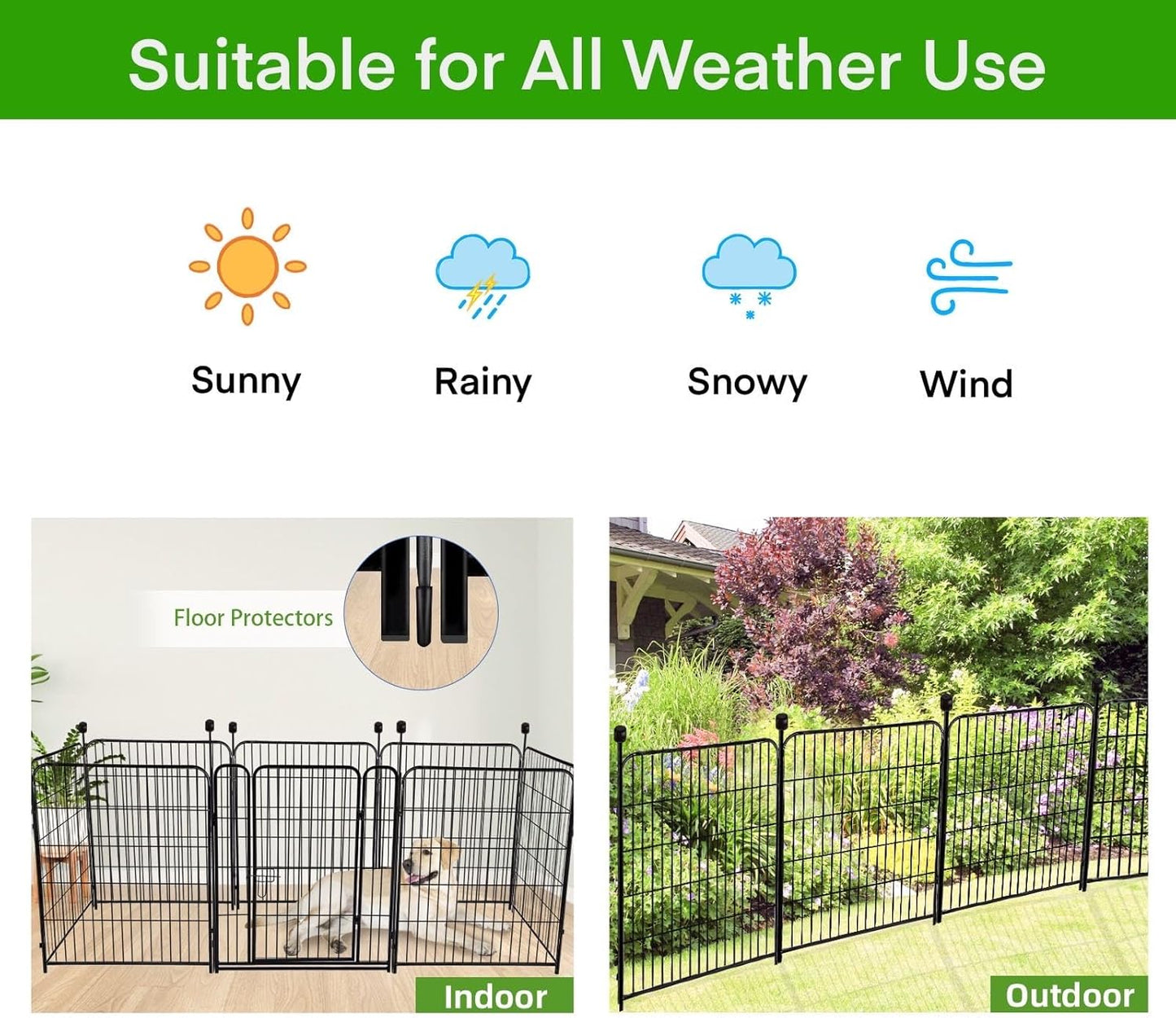 ADAVIN Garden Fencing 36 inch High, 14 Panels Total 31 Ft(L), Animal Barrier Fence, Wide gate Low Threshold, Yard Fence for Dogs, Black Metal Garden Fences and Borders, Outdoor Rabbit Fence
