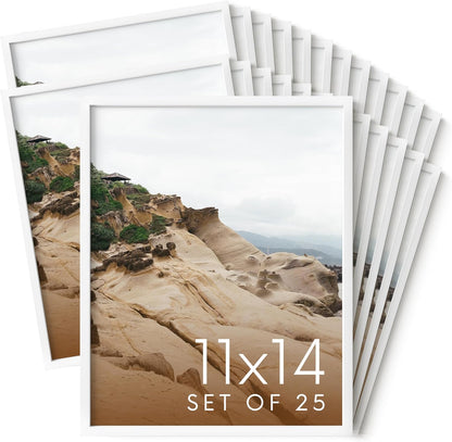 HAUS AND HUES 11x14 White Metal Picture Frames - Features Premium Aluminum, Vertical & Horizontal Hang, Shatterproof Plexiglass - Perfect for Home, Room, Office (11x14 in, White, Set of 25)