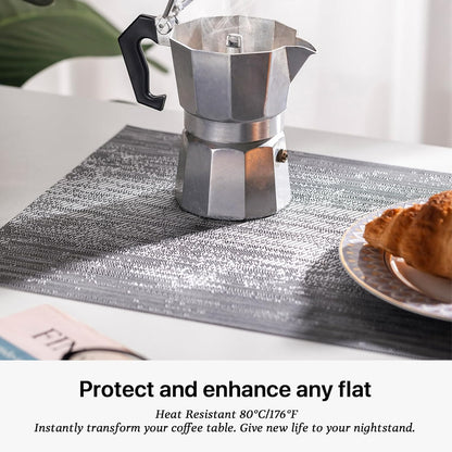 LEXMORE Placemats Set of 12 Vinyl/Plastic Woven Place Mats for Kitchen Table Indoor/Outdoor Washable Placemat Wipeable Dining Table Mats(Ombre Gray)