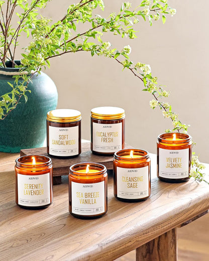 AOOVOO Candles Set - 6PC Scented Candles, Soy Candle, Aromatherapy Candle, Soy Wax Candle, Candle for Home Scented, Lavender/Vanilla/Eucalyptus/Sage/Jasmine/Sandalwood