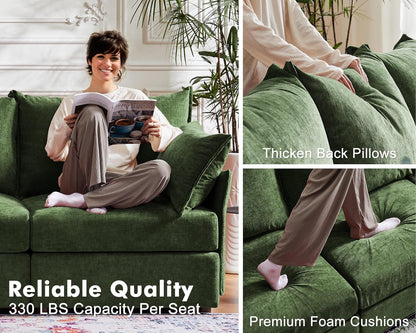 136.4" Oversized Modular Sectional Sleeper Sofa Bed, U Shaped Convertible Couch with Movable Ottoman, Large 8 Seat Corner Couches for Living Room Deep Seat Green Chenille