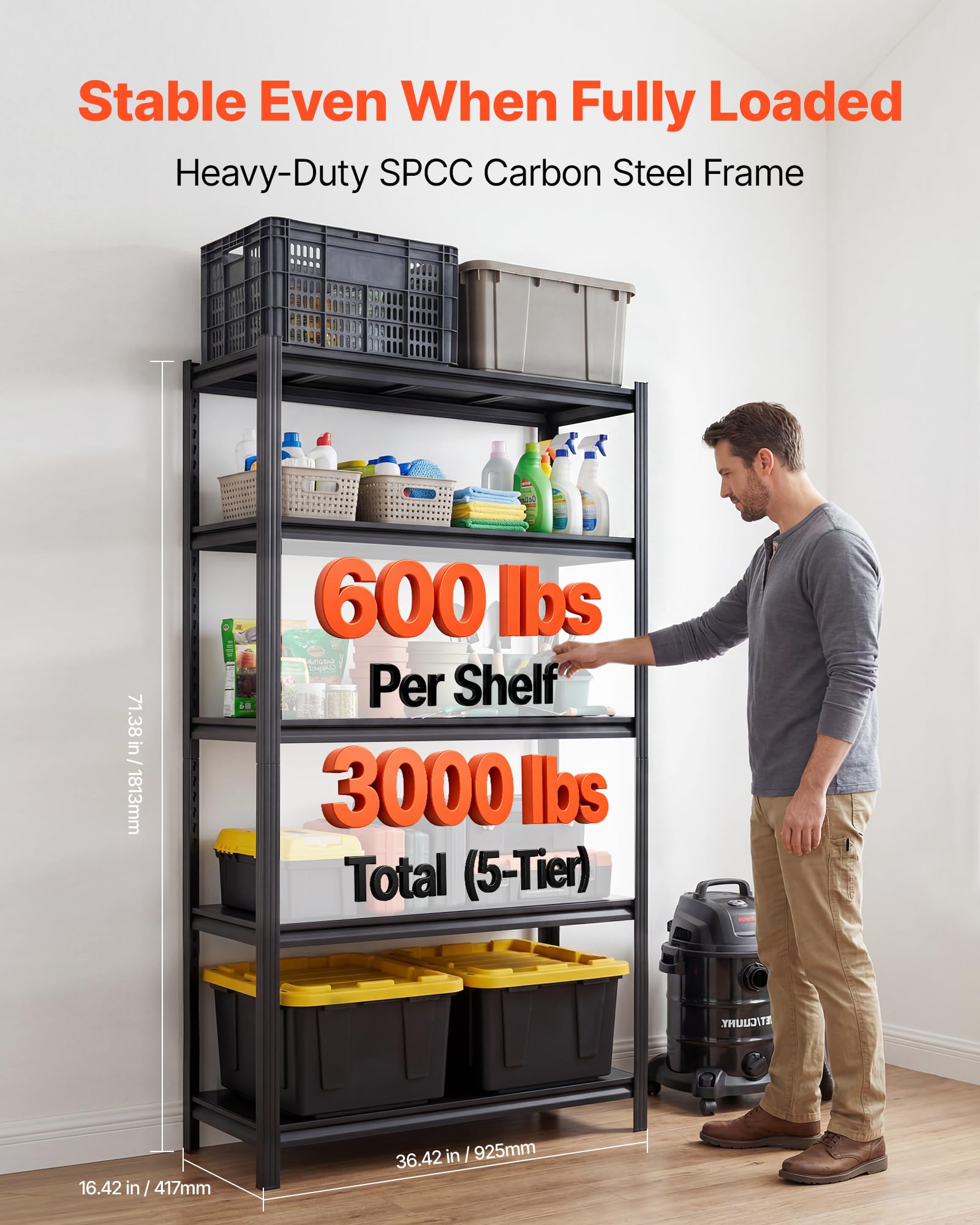 VEVOR Storage Shelves, 5-Tier Adjustable, 3000 lbs Capacity, Heavy Duty Garage Storage Shelving