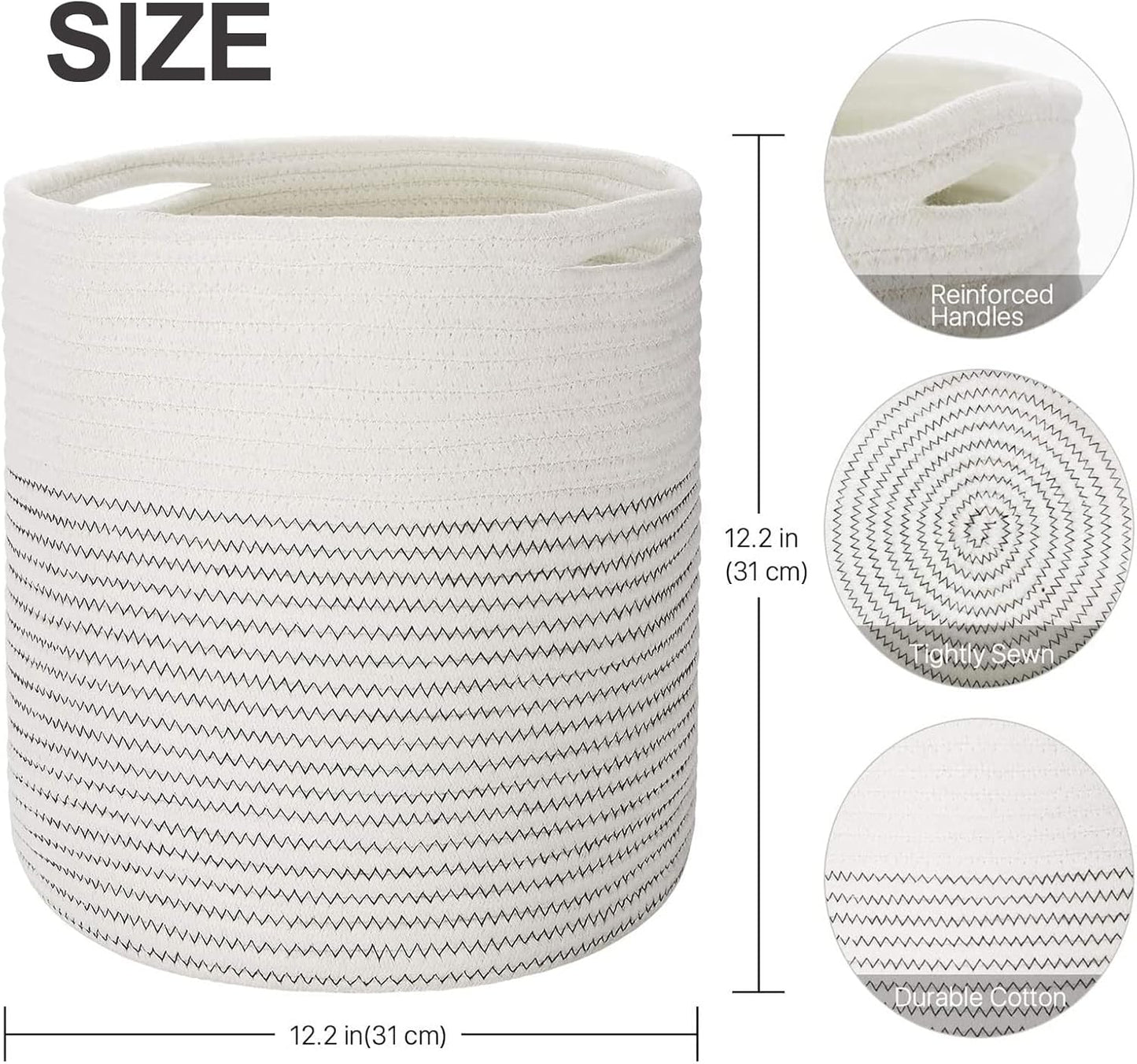 Woven Cotton Rope Plant Basket for 11 12" Flower Pot Floor Indoor Planters, Decor Basket for Plants Storage Organizer Modern Home Decor (12" x 12", White)